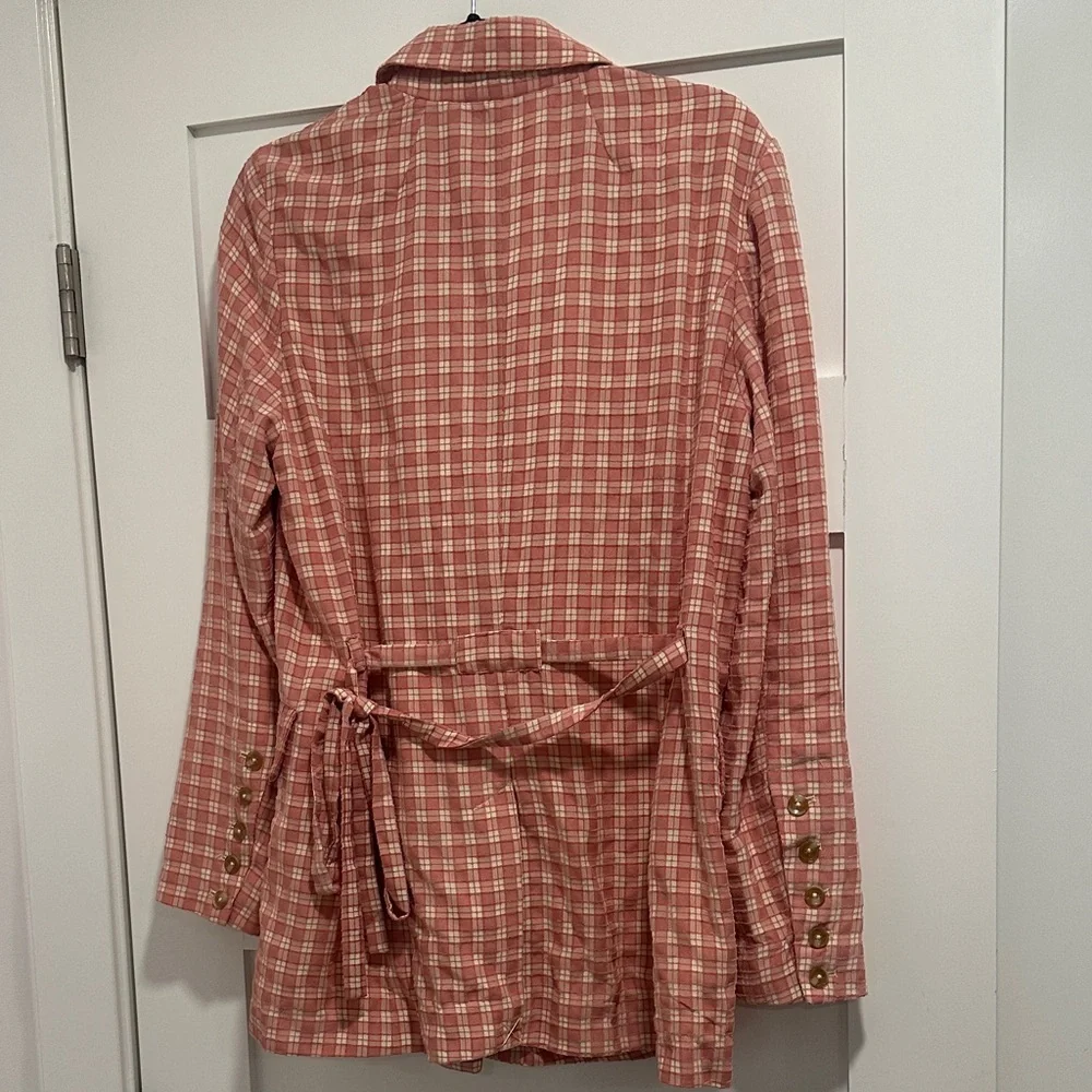 Free People Plaid Blazer in Pink and Cream - Picture 4 of 4